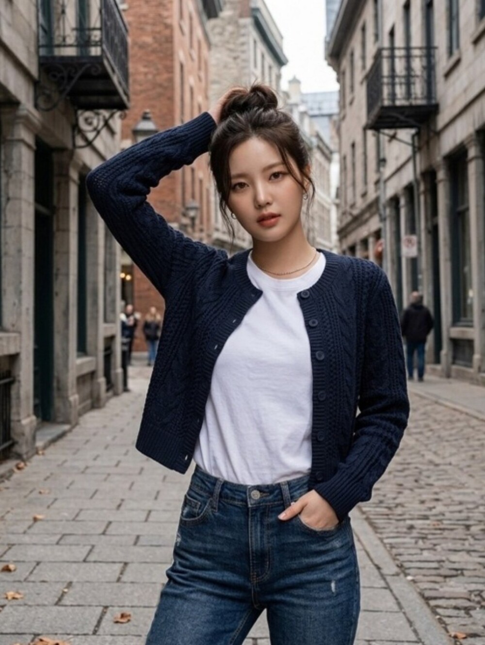 Hollister Navy Cable-Knit Button-Front Cardigan
